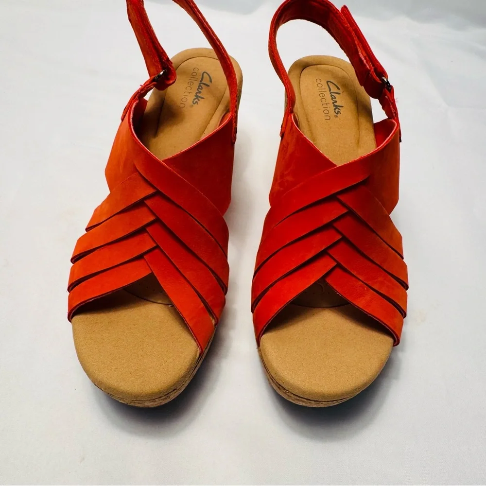 Clarks Giselle Glow Woven Grenadine Nubuck Leather‎ Wedge Sandals Size 10M